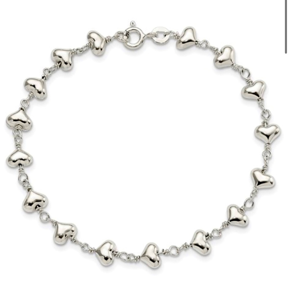 Sterling Silver Polished Heart Link Bracelet
